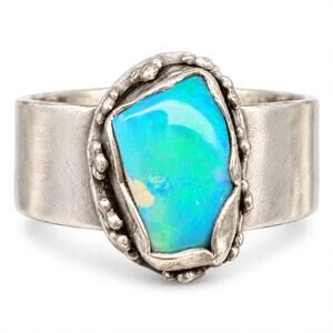 Lightning Ridge Crystal Opal Sterling Silver Ring Size 10 Turquoise Blue Green